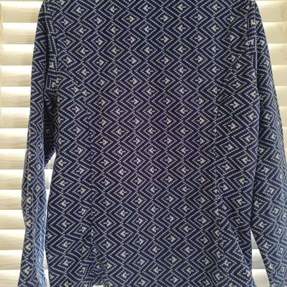 Lands’ End Women’s Medium 1/4 Zip Fleece Pullover Blue White Diamond Pattern - Picture 7 of 7